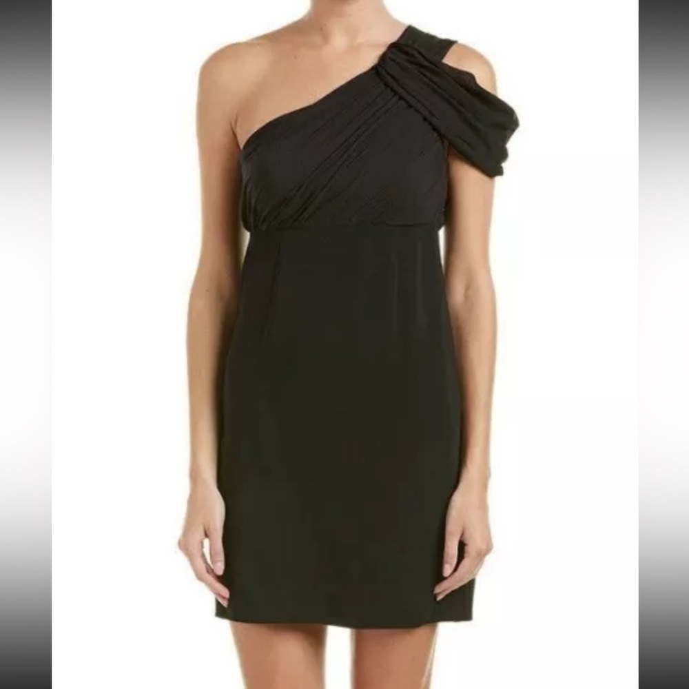 Rachel Zoe Samantha Silk-Blend Cocktail One Shoulder Dress Black Size 10 Medium